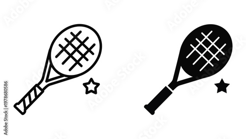 Two contrasting tennis rackets with stars symbolizing sports rivalry or duality