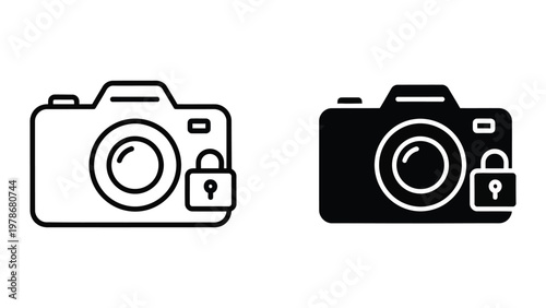 Two camera icons with locked shutter buttons indicating security or privacy features