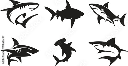 vector set of black and white shark