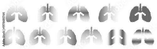 Lungs Halftone Icon Collection – Lungs Dotted Circles Halftones Geometric Dots Gradient – Dot Spray Gradient Vector Set – Lungs Illustration Halftone Gradient