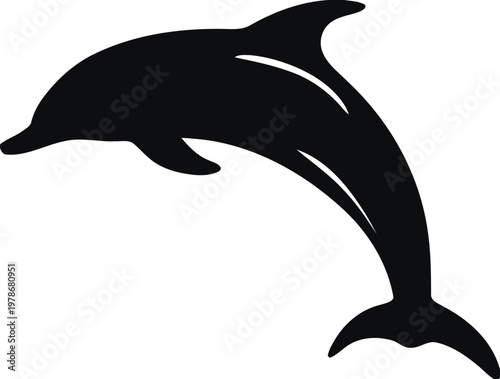 Dolphin silhouette jumping in ocean water as a simple marine animal illustration
