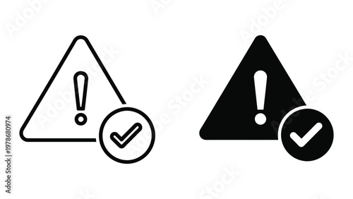 Warning symbols with verification marks in contrasting styles