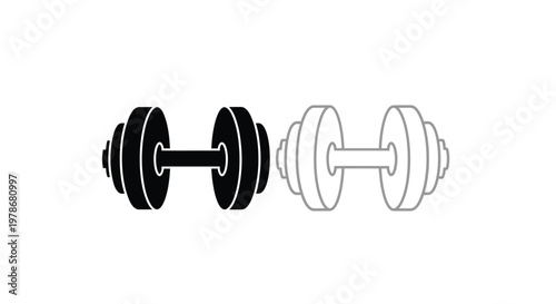 Black and white dumbbells displayed in contrasting linear silhouette