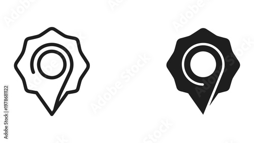 Comparison of outline and filled location pinpoint icons with a circular design element
