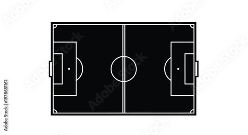 Aerial view of a soccer field stark black and white silhouette