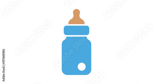 Baby Bottle Vector Illustration, Flat Style Graphic Icon of a Feeding Bottle for Infants and Newborns, Isolated Minimalist Design Element for Parenting and Nursery Themes