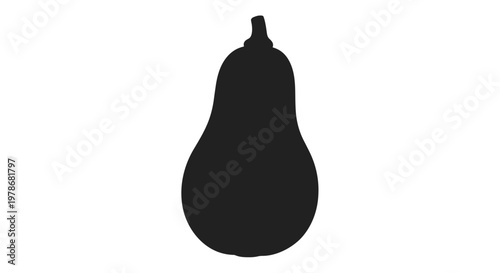 Simple solid black silhouette of a whole pear or butternut squash fruit positioned centrally on a clean white background.