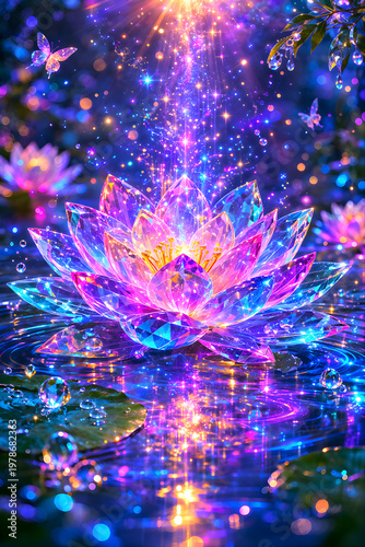 Glowing Energy Lotus with Spiritual Aura and Prosperity Power