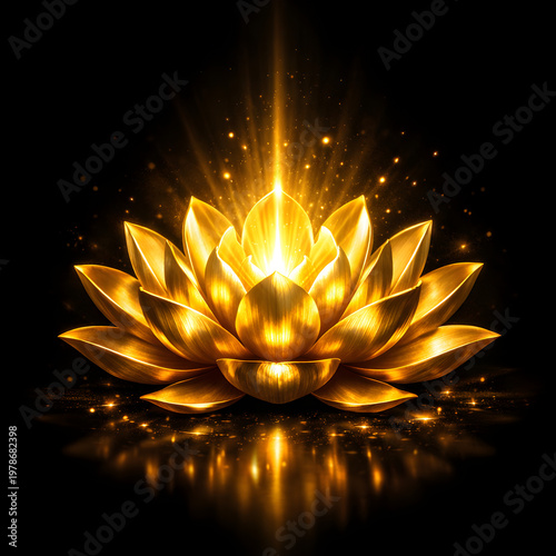 Golden Lotus Feng Shui Wealth Symbol with Glowing Light