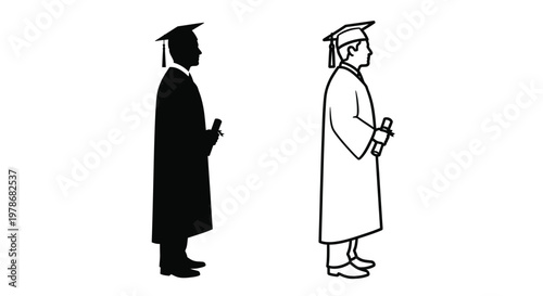 Two graduating students in profile a striking black silhouette