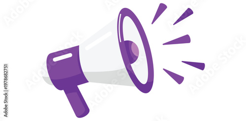 A purple megaphone with sound waves on a white background