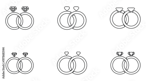 Pair of wedding ring line icon vector, engagement marriage wedding ring symbol outline icon illustration
