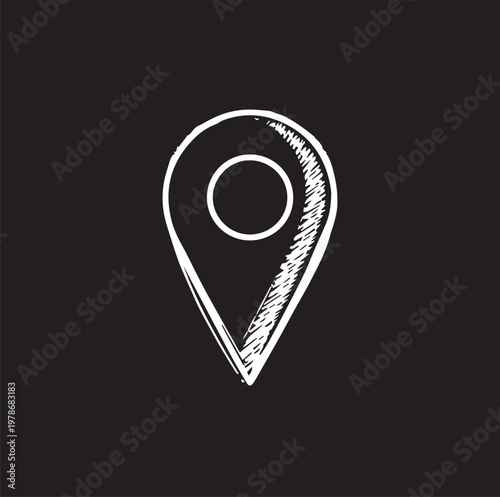 Hand-drawn sketch style map pin icon, monochrome