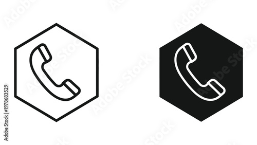 Contrasting telephone icons in hexagonal frames with different background colors