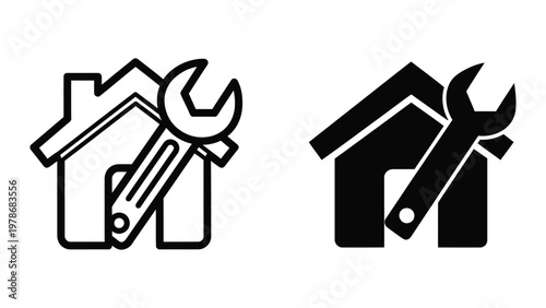 Home maintenance and repair tools combined with a house icon for renovation concepts