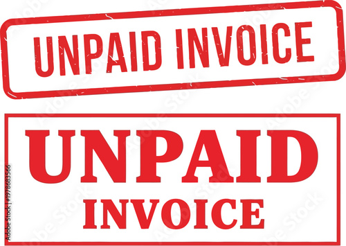 Unpaid Invoice Stamp Set - Red Rubber Markings for Document Status
