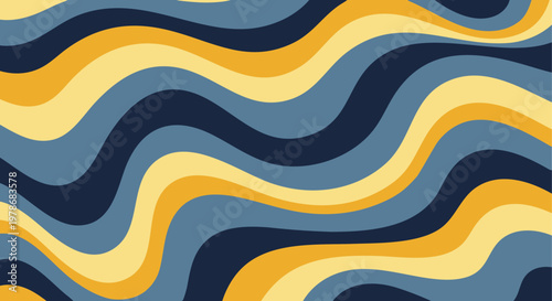 Retro Wavy Abstract Pattern Seamless Blue Yellow Modern Background