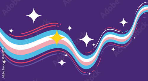 Colorful Retro Wave with Stars on Purple Background