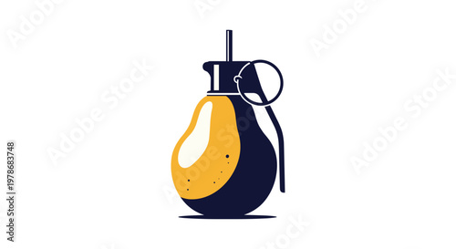Clever conceptual graphic of a military hand grenade shaped like a glowing yellow lightbulb to represent explosive ideas and power.