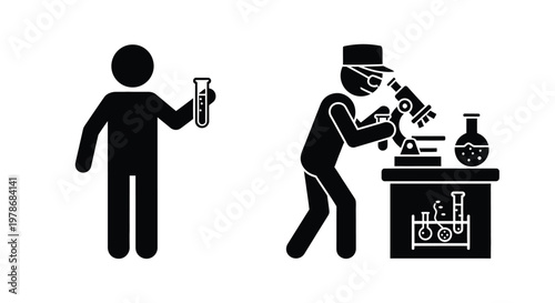 Scientists conducting experiments in a laboratory presented as a silhouette