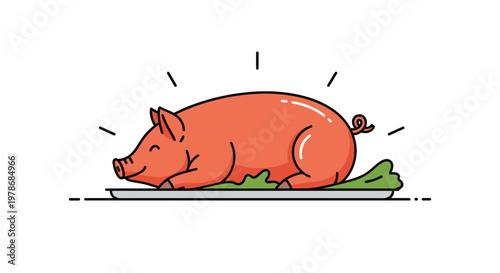 Roast suckling pig served on a metal tray with lettuce garnish is ready for a festive holiday dinner celebration.