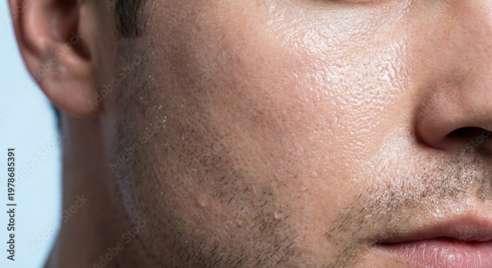 Fototapeta premium Macro view of clean hydrated masculine skin texture