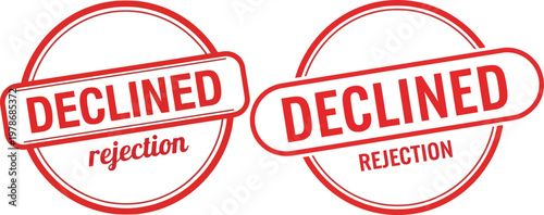 Vector illustration set of rubber stamp style labels indicating a declined status or official rejection for various documents and online notifications