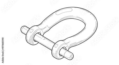 Detailed line drawing of a heavy-duty metal shackle with a screw pin used for lifting and securing heavy loads.