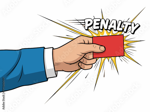 Businessman Hand Showing Red Card Penalty Comic Book Style