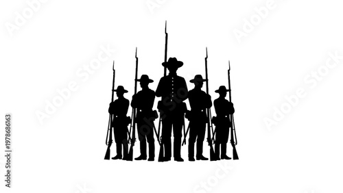 Military Soldier Silhouettes Holding Rifles Isolated on White
