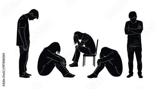 Vector silhouettes of depressed and sad people
