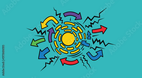 Colorful arrows around a circle design.