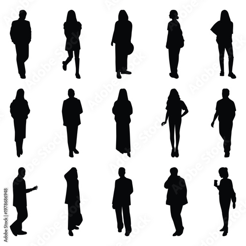 Vector collection set of individual people silhouettes.	
