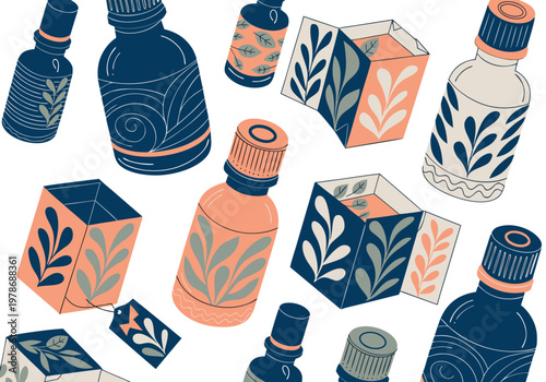 Luxury Cosmetic Packaging Vector Mockup with Serum Bottles and Boxes