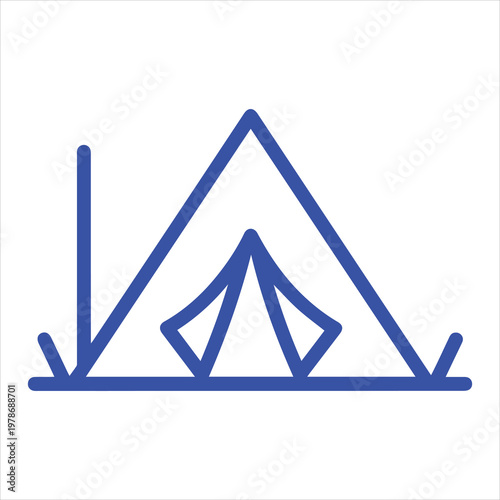 Tent icon displays a simple blue outline of a camping shelter situated on flat grassy terrain.