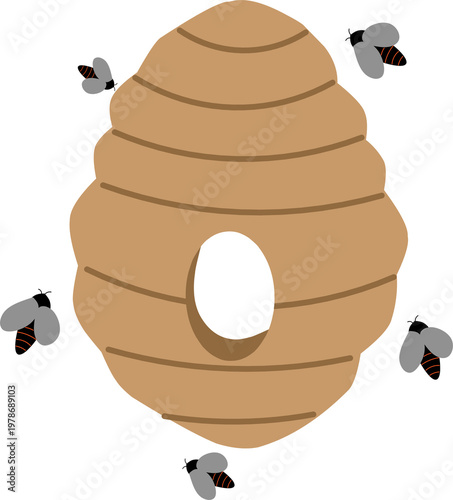 Beehive with Flying Bees Illustration