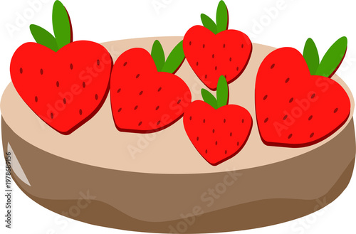 Heart-shaped strawberries on a cake illustration