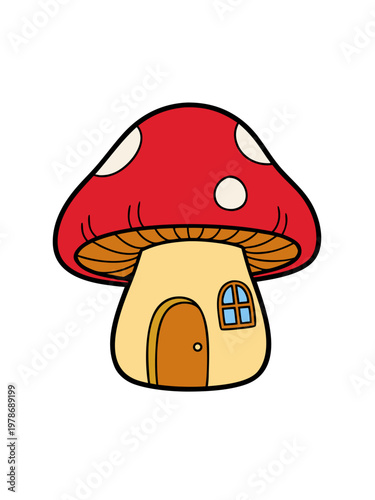 Whimsical mushroom house vector illustration