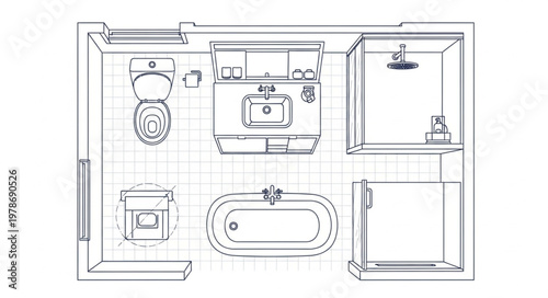 Modern Bathroom Layout Plan Blueprint Design.