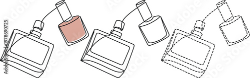 Sequence of perfume bottles with varying liquid levels and bottle styles Vector