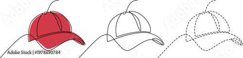 Evolution of a baseball cap from filled to outlined design stages Vector