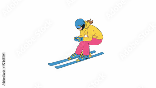 Female skier racing in downhill tuck position illustration