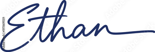 A signature with the name Ethan written in blue ink on a white background