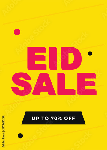 Bright yellow background with pink eid sale text and discount offer