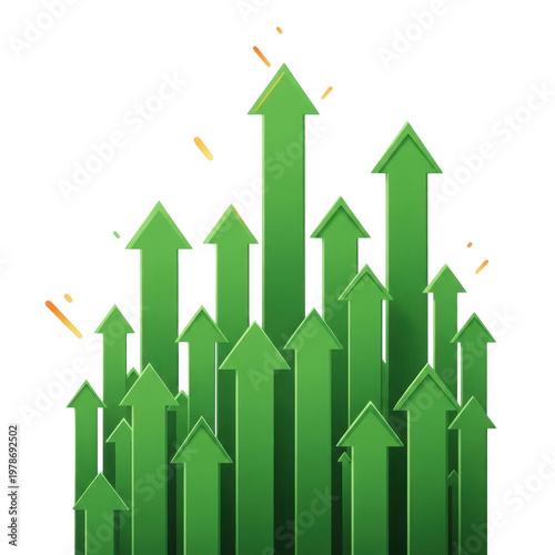Growing green arrows pointing upwards in a dynamic chart formation