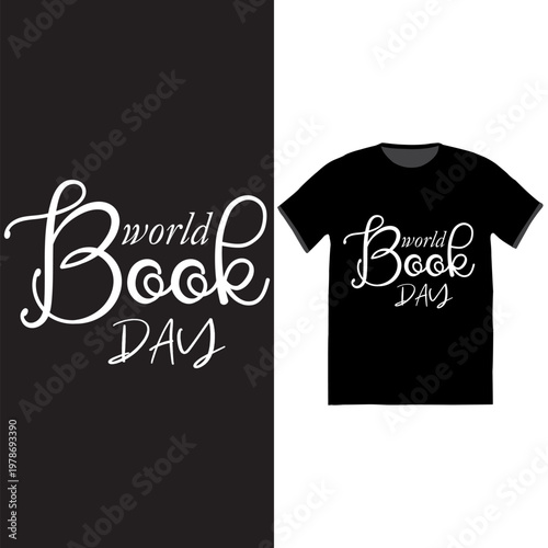 World Book Day typographic t-shirt design featuring hand-drawn lettering on a black background.