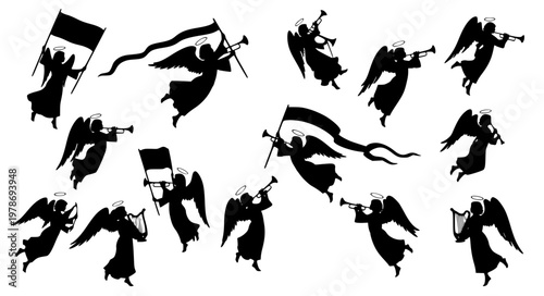 Nativity Angels Vector – Choir and Trumpet Silhouettes