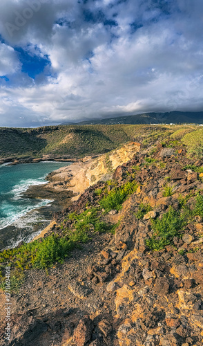 La Caleta volcanic coastline with ocean cliffs and natural landscape in Tenerife, Canary Islands