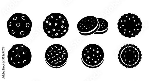 Cookie Types Vector Icons – Chocolate Chip, Oatmeal, Sandwich, Sprinkles