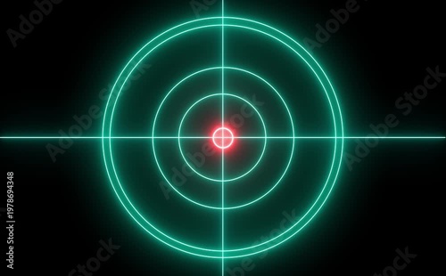 Glowing neon light target icon animation.  Military training, Military target icon animation on black background. Crosshair, gun aim, sniper target.
